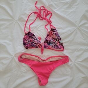 Doll swimwear triangle bikini set pink tropical print